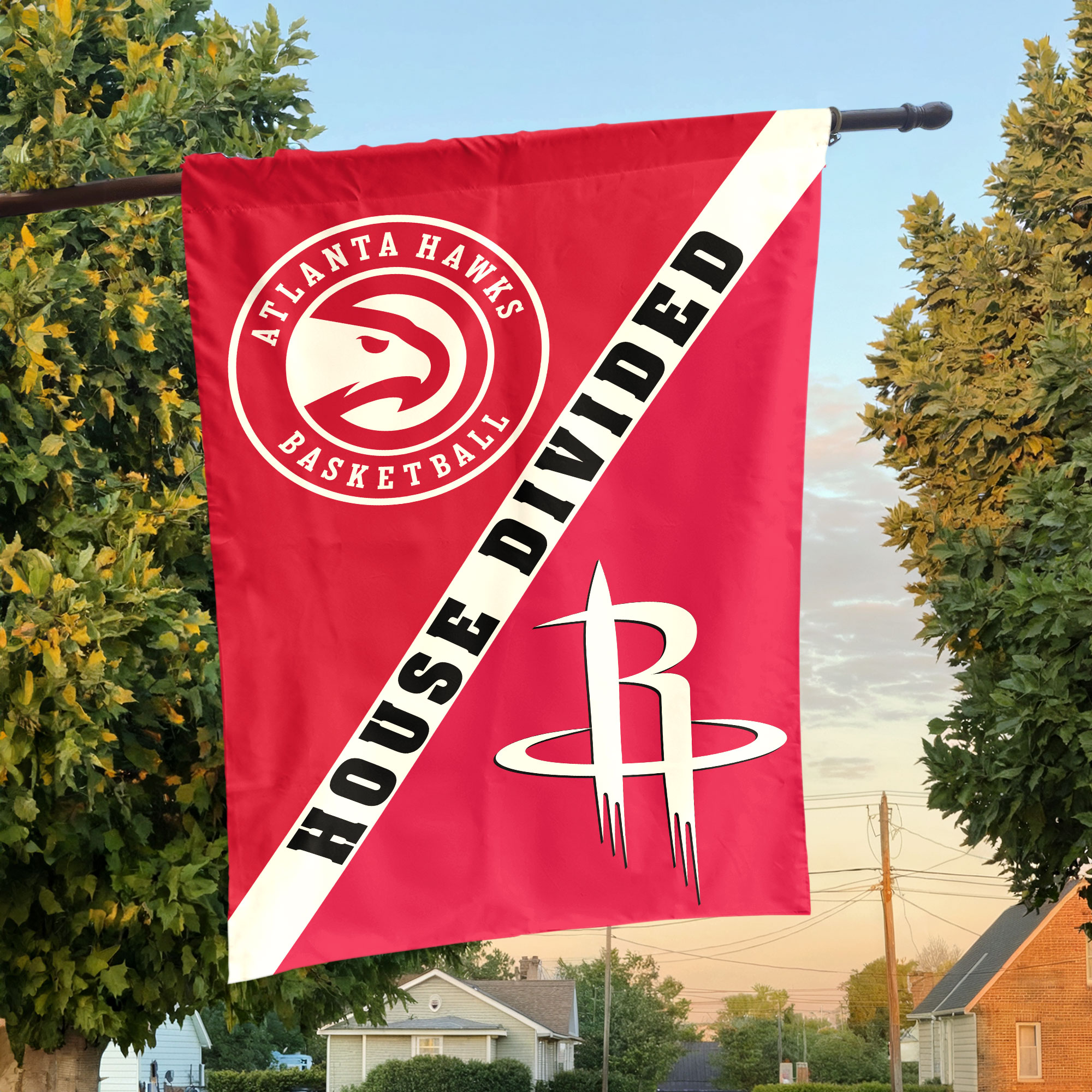 Atlanta vs Houston House Divided Flag, NBA House Divided Flag Atlanta vs Houston House Divided Flag, NBA House Divided Flag