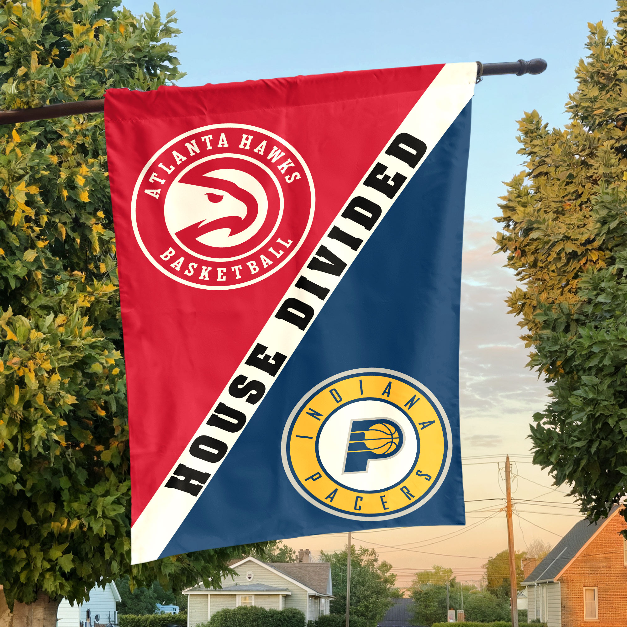 Atlanta vs Indiana House Divided Flag, NBA House Divided Flag Atlanta vs Indiana House Divided Flag, NBA House Divided Flag