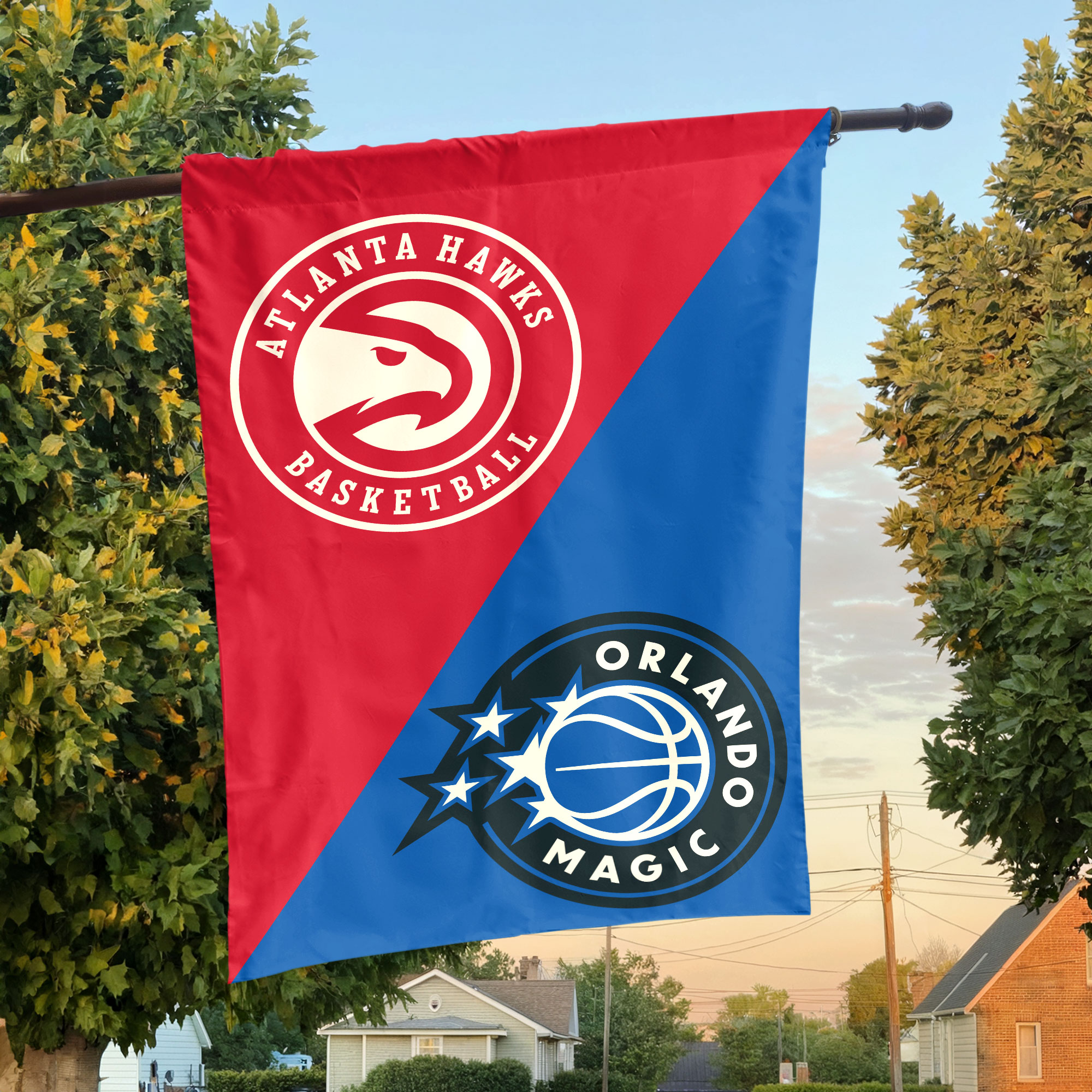 Atlanta vs Orlando House Divided Flag, NBA House Divided Flag Atlanta vs Orlando House Divided Flag, NBA House Divided Flag