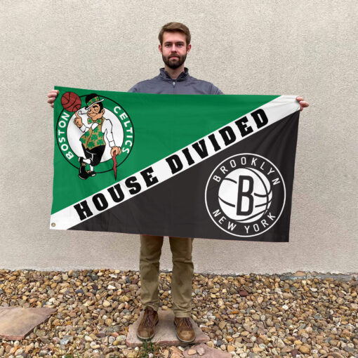 Boston vs Brooklyn House Divided Flag, NBA House Divided Flag Boston vs Brooklyn House Divided Flag, NBA House Divided Flag