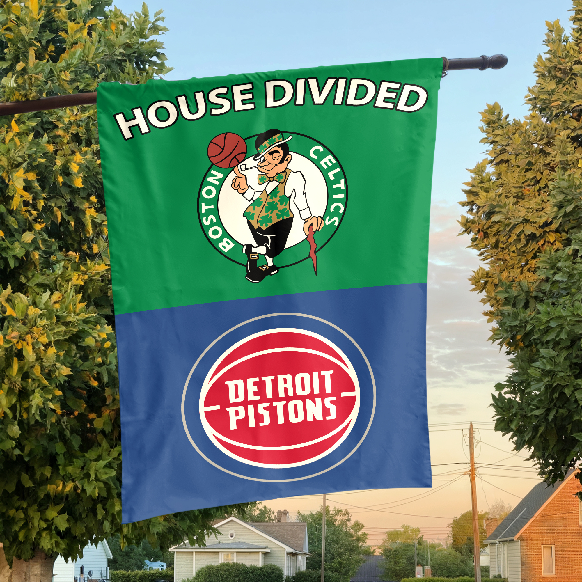 Boston vs Detroit House Divided Flag, NBA House Divided Flag Boston vs Detroit House Divided Flag, NBA House Divided Flag