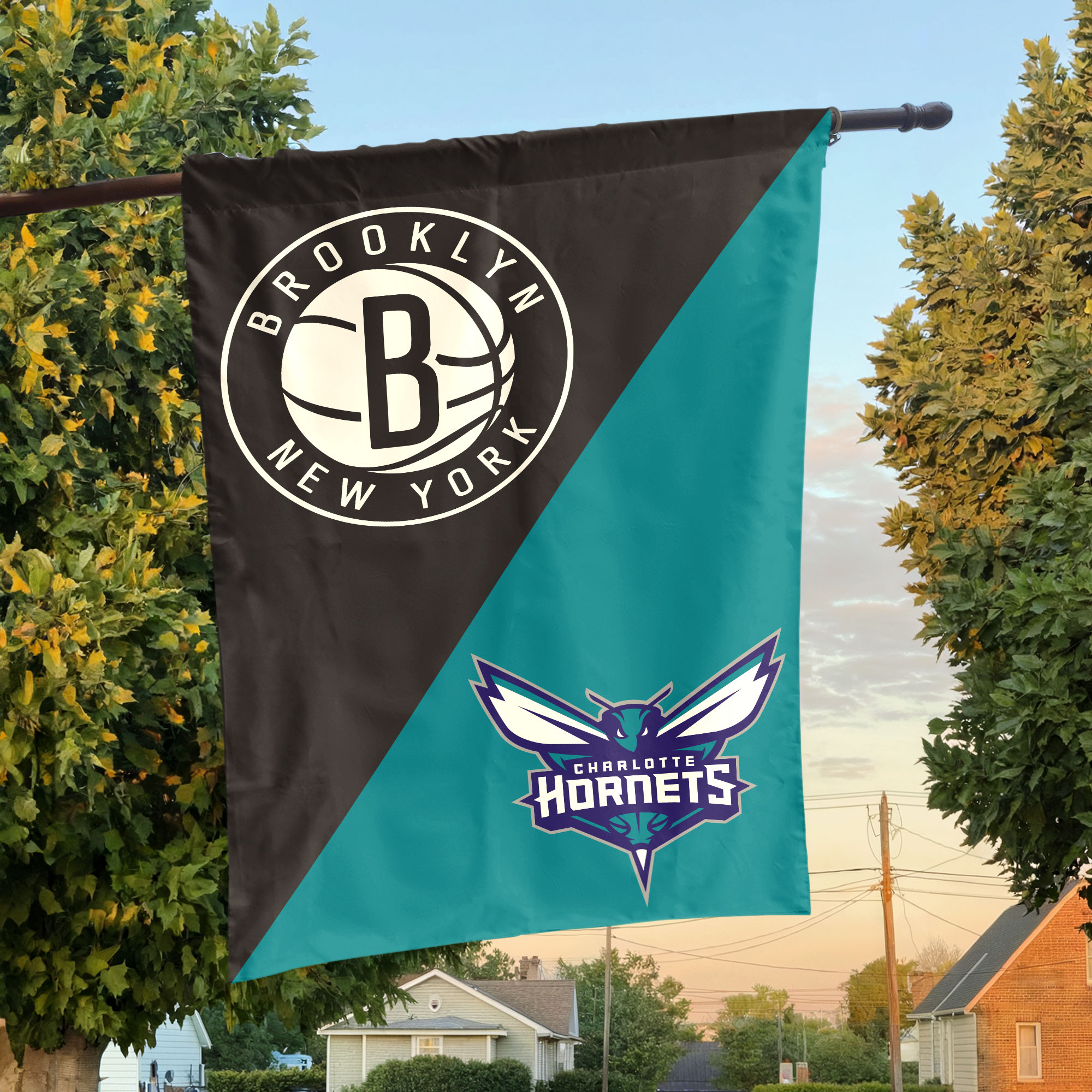 Brooklyn vs Charlotte House Divided Flag, NBA House Divided Flag Brooklyn vs Charlotte House Divided Flag, NBA House Divided Flag