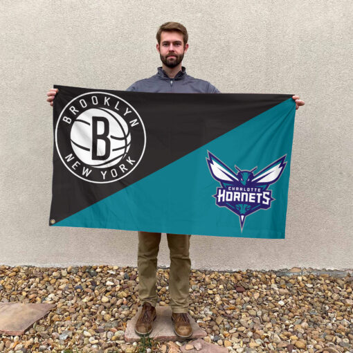 Brooklyn vs Charlotte House Divided Flag, NBA House Divided Flag Brooklyn vs Charlotte House Divided Flag, NBA House Divided Flag