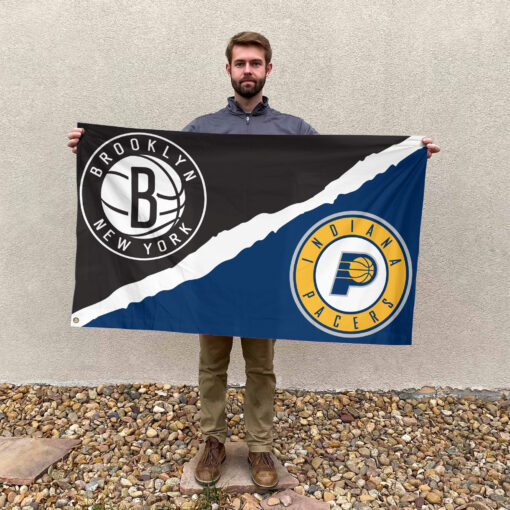 Brooklyn vs Indiana House Divided Flag, NBA House Divided Flag Brooklyn vs Indiana House Divided Flag, NBA House Divided Flag