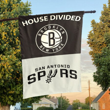 Brooklyn vs San Antonio House Divided Flag, NBA House Divided Flag Brooklyn vs San Antonio House Divided Flag, NBA House Divided Flag