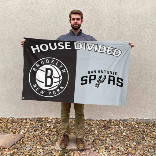 Brooklyn vs San Antonio House Divided Flag, NBA House Divided Flag Brooklyn vs San Antonio House Divided Flag, NBA House Divided Flag