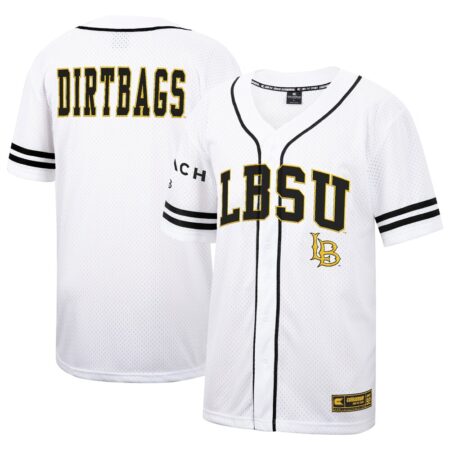 Cal State Long Beach The Beach Colosseum Free Spirited Mesh Button-Up Baseball Jersey – White, Limited Replica Fan Edition