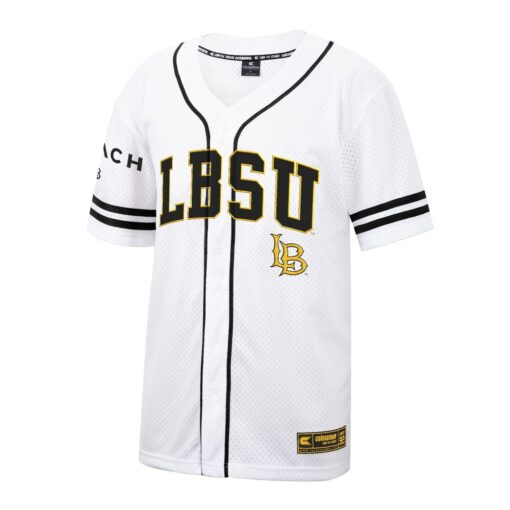 Cal State Long Beach The Beach Colosseum Free Spirited Mesh Button-Up Baseball Jersey – White, Limited Replica Fan Edition