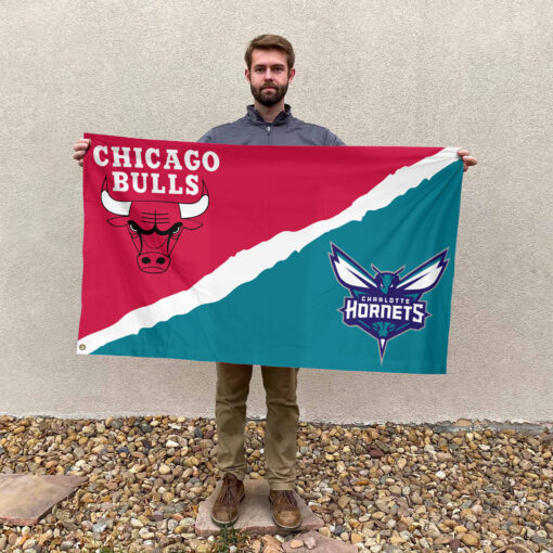 Chicago vs Charlotte House Divided Flag, NBA House Divided Flag Chicago vs Charlotte House Divided Flag, NBA House Divided Flag