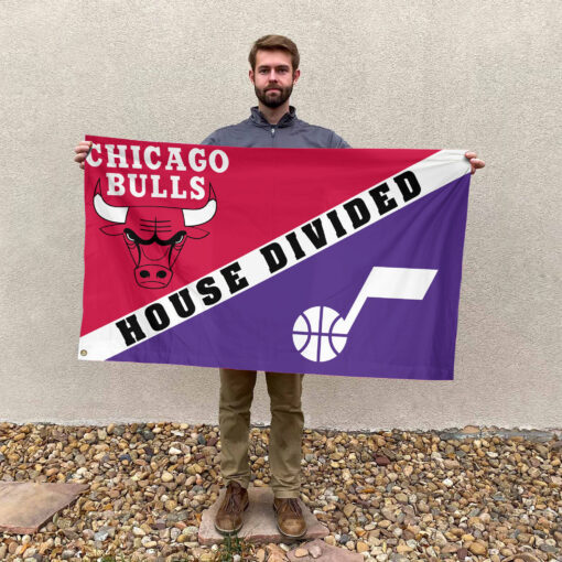 Chicago vs Utah House Divided Flag, NBA House Divided Flag Chicago vs Utah House Divided Flag, NBA House Divided Flag