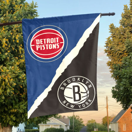 Detroit vs Brooklyn House Divided Flag, NBA House Divided Flag Detroit vs Brooklyn House Divided Flag, NBA House Divided Flag