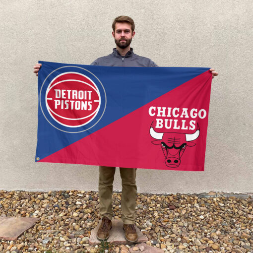 Detroit vs Chicago House Divided Flag, NBA House Divided Flag Detroit vs Chicago House Divided Flag, NBA House Divided Flag