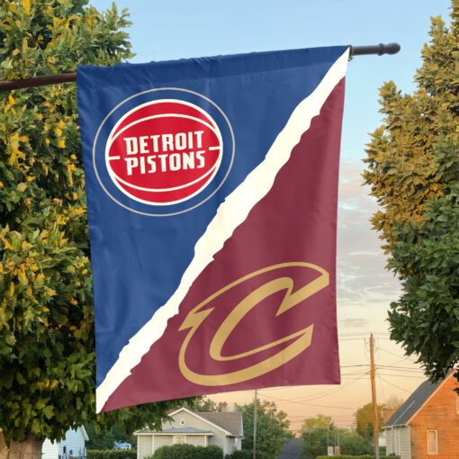 Detroit vs Cleveland House Divided Flag, NBA House Divided Flag Detroit vs Cleveland House Divided Flag, NBA House Divided Flag