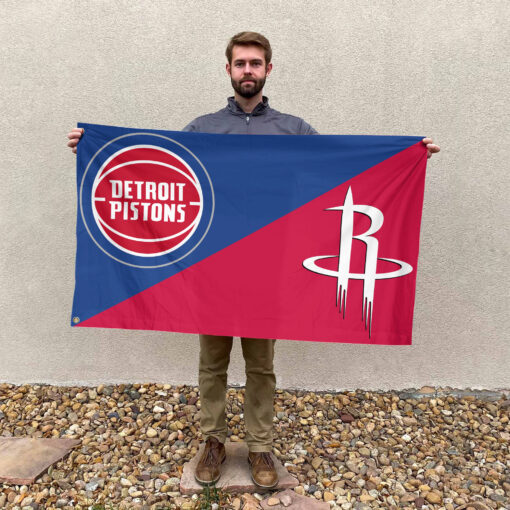 Detroit vs Houston House Divided Flag, NBA House Divided Flag Detroit vs Houston House Divided Flag, NBA House Divided Flag