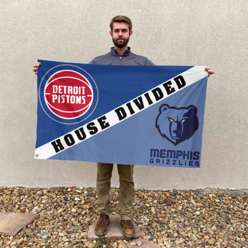 Detroit vs Memphis House Divided Flag, NBA House Divided Flag Detroit vs Memphis House Divided Flag, NBA House Divided Flag