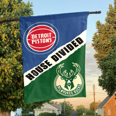 Detroit vs Milwaukee House Divided Flag, NBA House Divided Flag Detroit vs Milwaukee House Divided Flag, NBA House Divided Flag