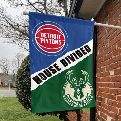 Detroit vs Milwaukee House Divided Flag, NBA House Divided Flag Detroit vs Milwaukee House Divided Flag, NBA House Divided Flag