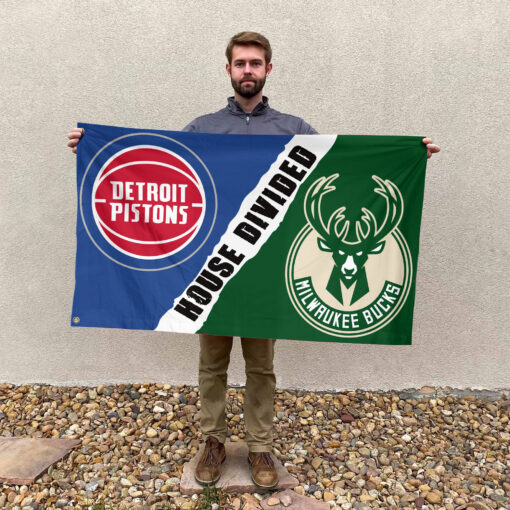 Detroit vs Milwaukee House Divided Flag, NBA House Divided Flag Detroit vs Milwaukee House Divided Flag, NBA House Divided Flag