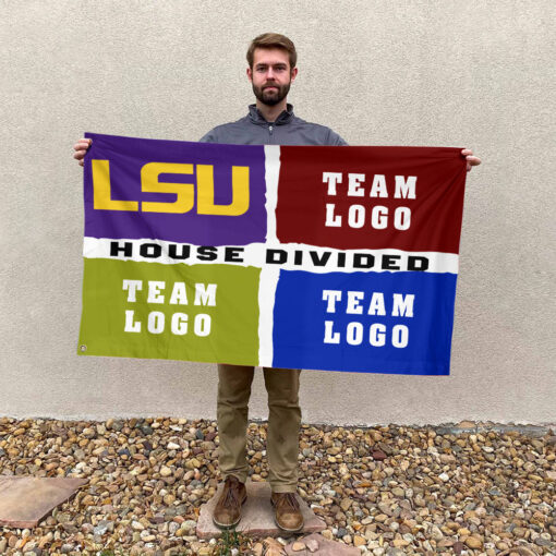 Fighting Tigers vs Custom Team House Divided Flag, NCAA College Rivalry Flag