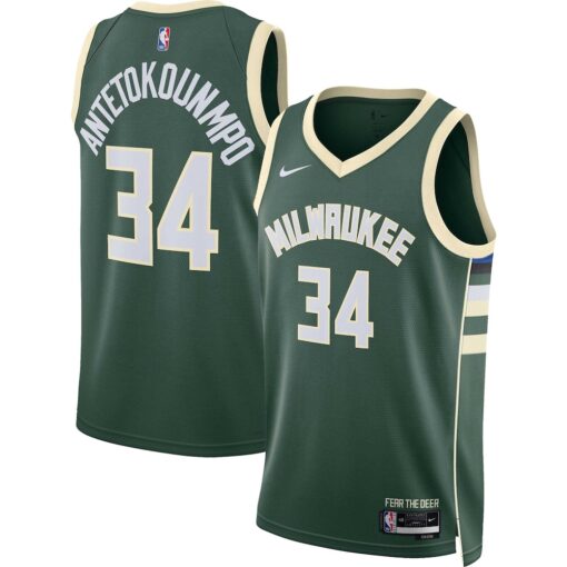 Giannis Antetokounmpo Milwaukee Bucks Unisex Swingman Jersey – Icon Edition – Hunter Green, Limited Replica Fan Edition