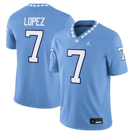 Gio Lopez North Carolina Tar Heels Jordan Brand Home NIL Football Game Jersey – Carolina Blue, Limited Replica Fan Edition