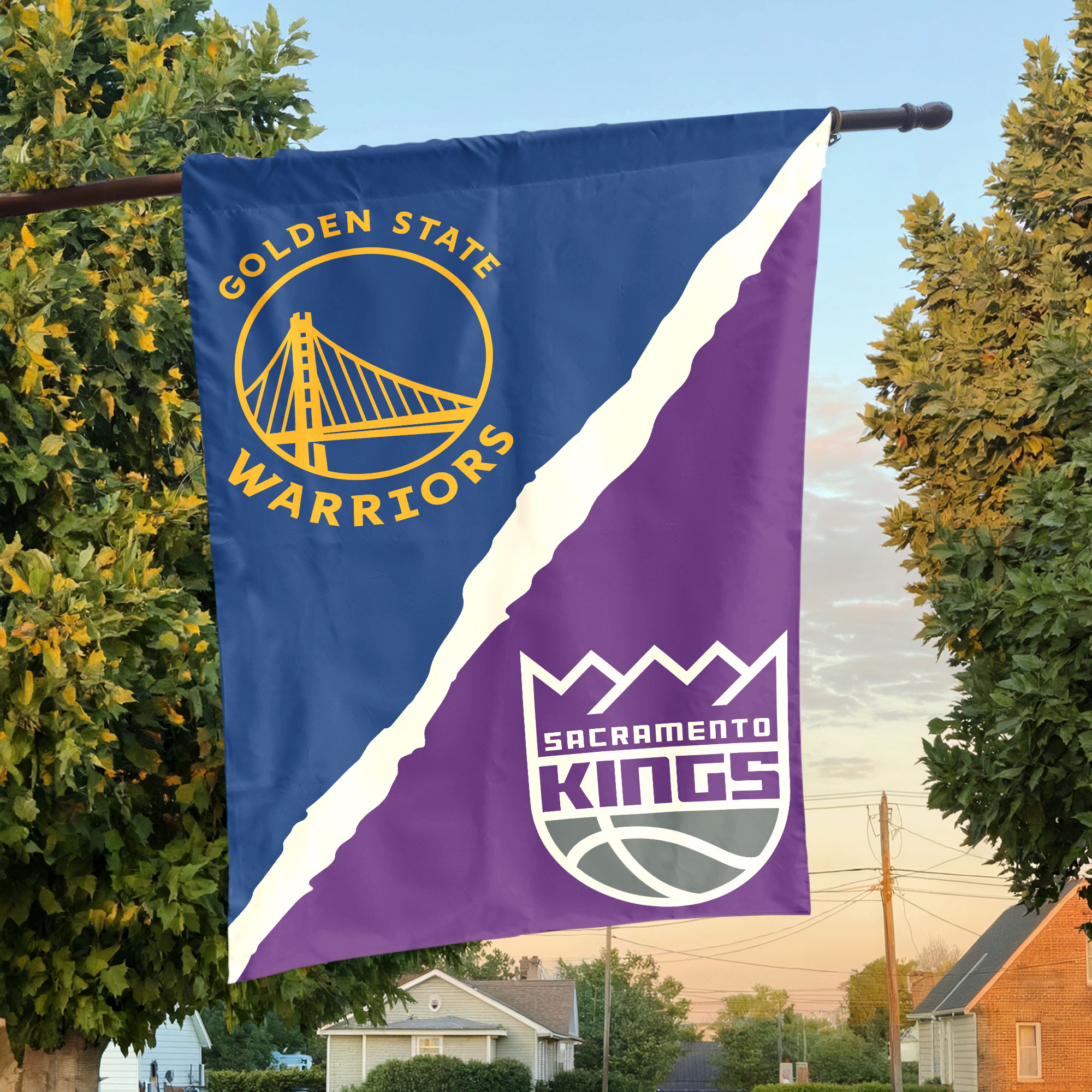 Golden State vs Sacramento House Divided Flag, NBA House Divided Flag Golden State vs Sacramento House Divided Flag, NBA House Divided Flag