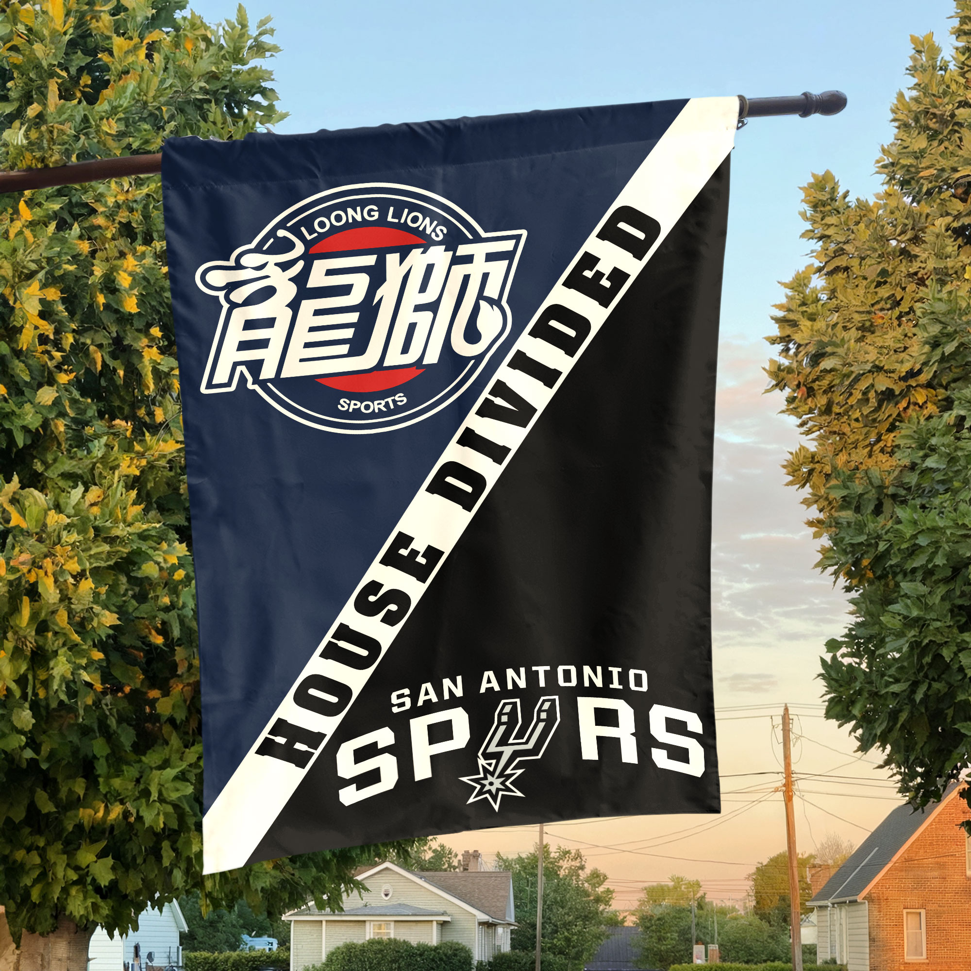 Guangzhou vs San Antonio House Divided Flag, NBA House Divided Flag Guangzhou vs San Antonio House Divided Flag, NBA House Divided Flag