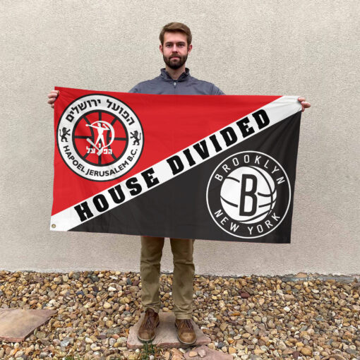 Hapoel Jerusalem vs Brooklyn House Divided Flag, NBA House Divided Flag Hapoel Jerusalem vs Brooklyn House Divided Flag, NBA House Divided Flag
