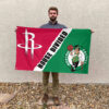 Houston vs Boston House Divided Flag, NBA House Divided Flag 2 Houston vs Boston House Divided Flag, NBA House Divided Flag