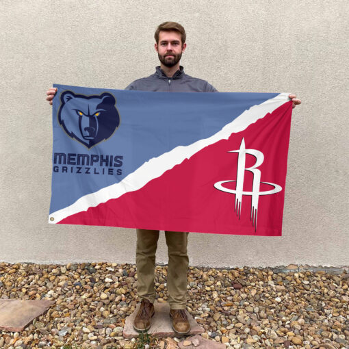 Houston vs Memphis House Divided Flag, NBA House Divided Flag Houston vs Memphis House Divided Flag, NBA House Divided Flag