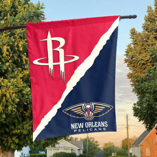 Houston vs New Orleans House Divided Flag, NBA House Divided Flag Houston vs New Orleans House Divided Flag, NBA House Divided Flag