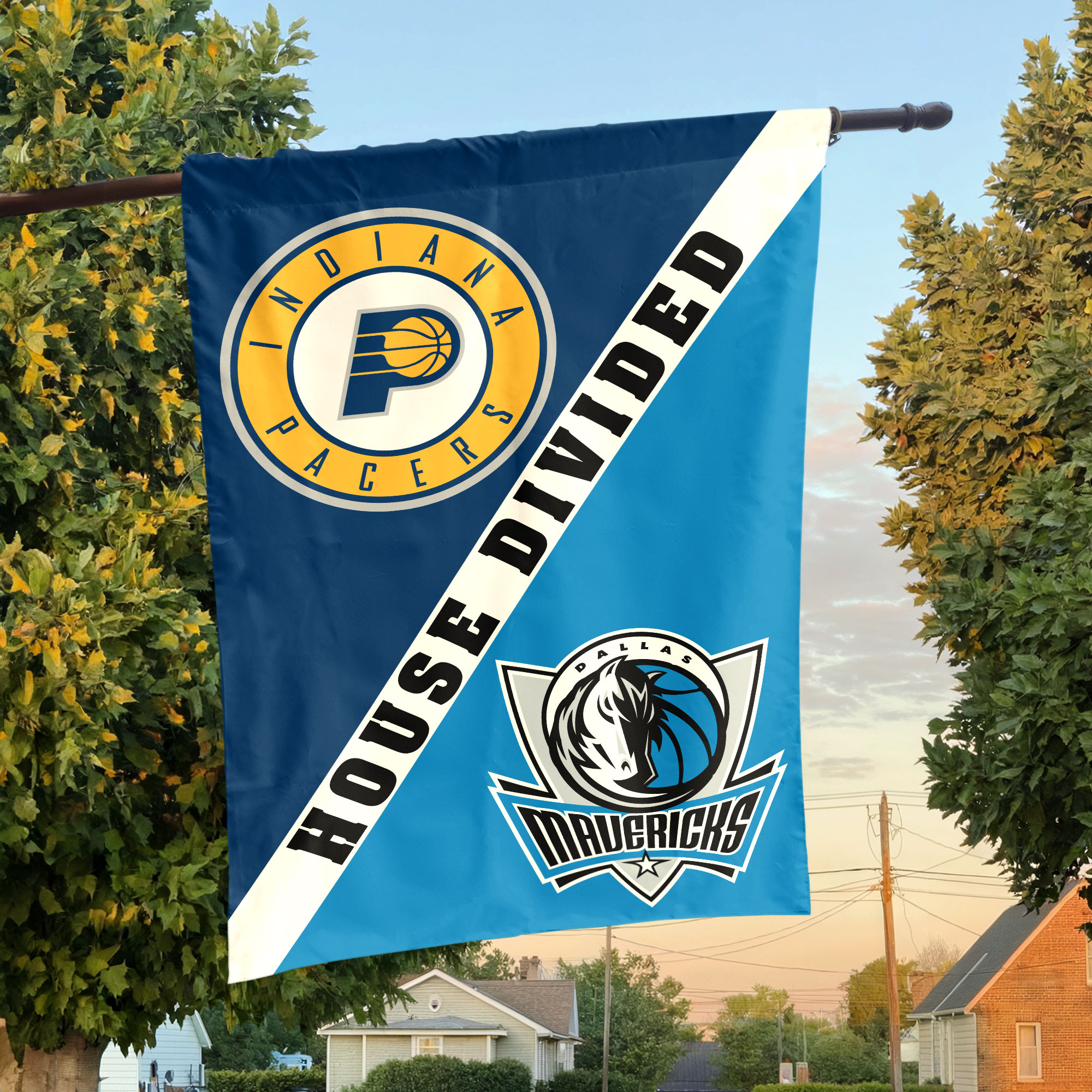 Indiana vs Dallas House Divided Flag, NBA House Divided Flag Indiana vs Dallas House Divided Flag, NBA House Divided Flag
