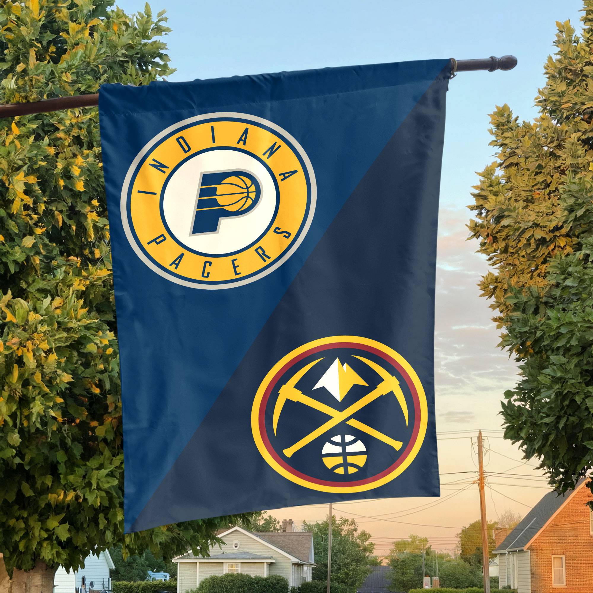 Indiana vs Denver House Divided Flag, NBA House Divided Flag Indiana vs Denver House Divided Flag, NBA House Divided Flag