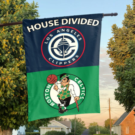 LA vs Boston House Divided Flag, NBA House Divided Flag LA vs Boston House Divided Flag, NBA House Divided Flag