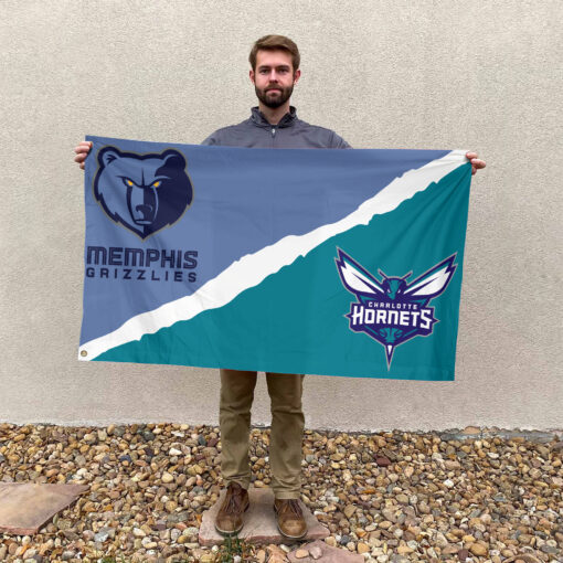 Memphis vs Charlotte House Divided Flag, NBA House Divided Flag Memphis vs Charlotte House Divided Flag, NBA House Divided Flag