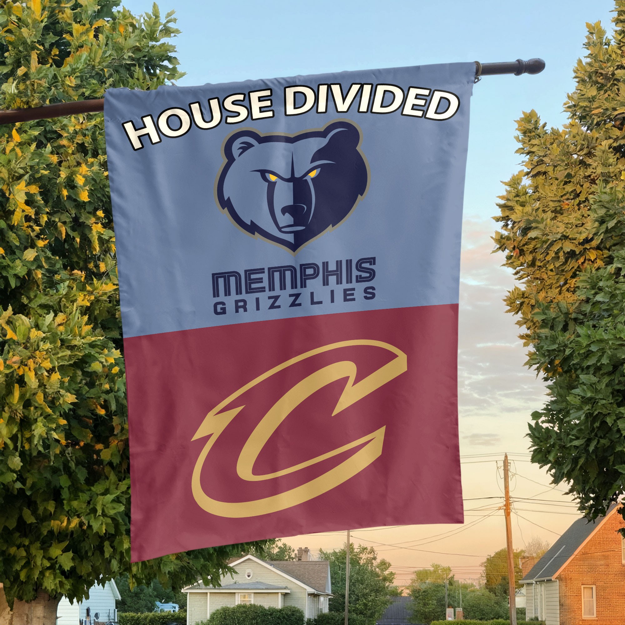 Memphis vs Cleveland House Divided Flag, NBA House Divided Flag Memphis vs Cleveland House Divided Flag, NBA House Divided Flag