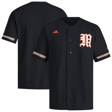 Miami Hurricanes V-Neck Baseball Jersey – Black, Limited Replica Fan Edition