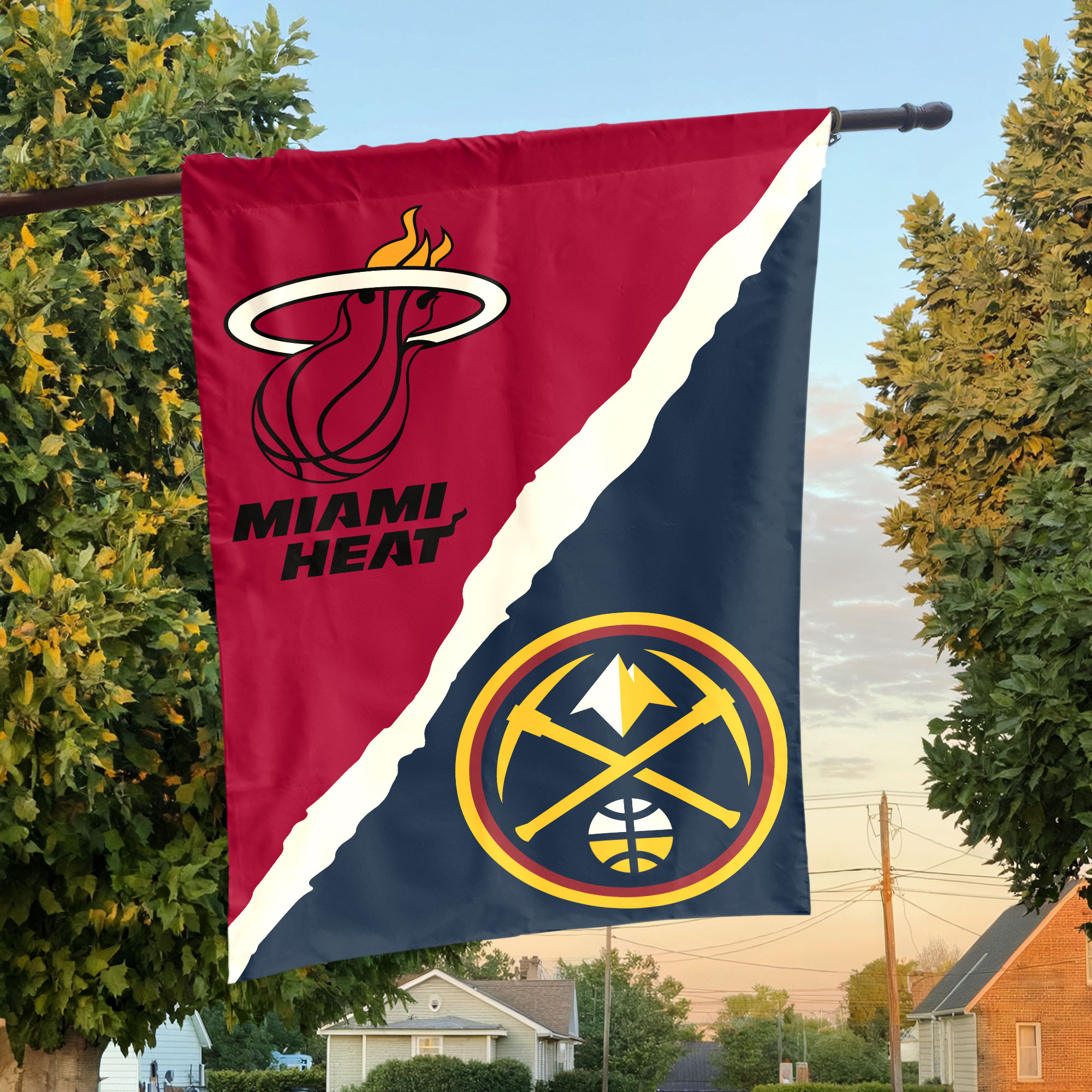 Miami vs Denver House Divided Flag, NBA House Divided Flag Miami vs Denver House Divided Flag, NBA House Divided Flag