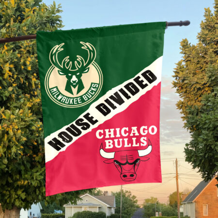 Milwaukee vs Chicago House Divided Flag, NBA House Divided Flag Milwaukee vs Chicago House Divided Flag, NBA House Divided Flag