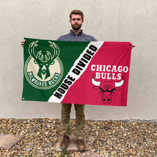 Milwaukee vs Chicago House Divided Flag, NBA House Divided Flag Milwaukee vs Chicago House Divided Flag, NBA House Divided Flag