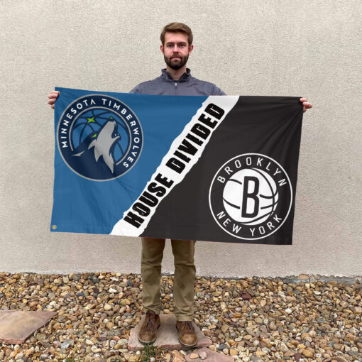 Minnesota vs Brooklyn House Divided Flag, NBA House Divided Flag Minnesota vs Brooklyn House Divided Flag, NBA House Divided Flag