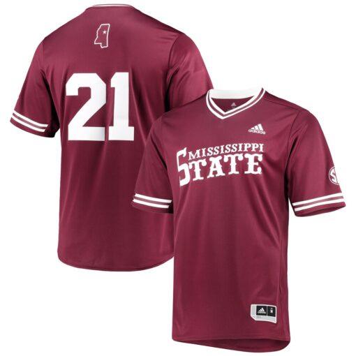 Mississippi State Bulldogs Replica V-Neck Baseball Jersey – Maroon, Limited Replica Fan Edition