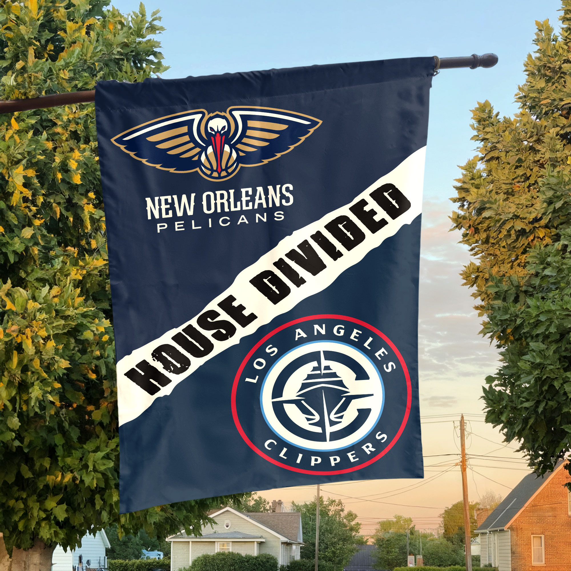 New Orleans vs LA House Divided Flag, NBA House Divided Flag New Orleans vs LA House Divided Flag, NBA House Divided Flag