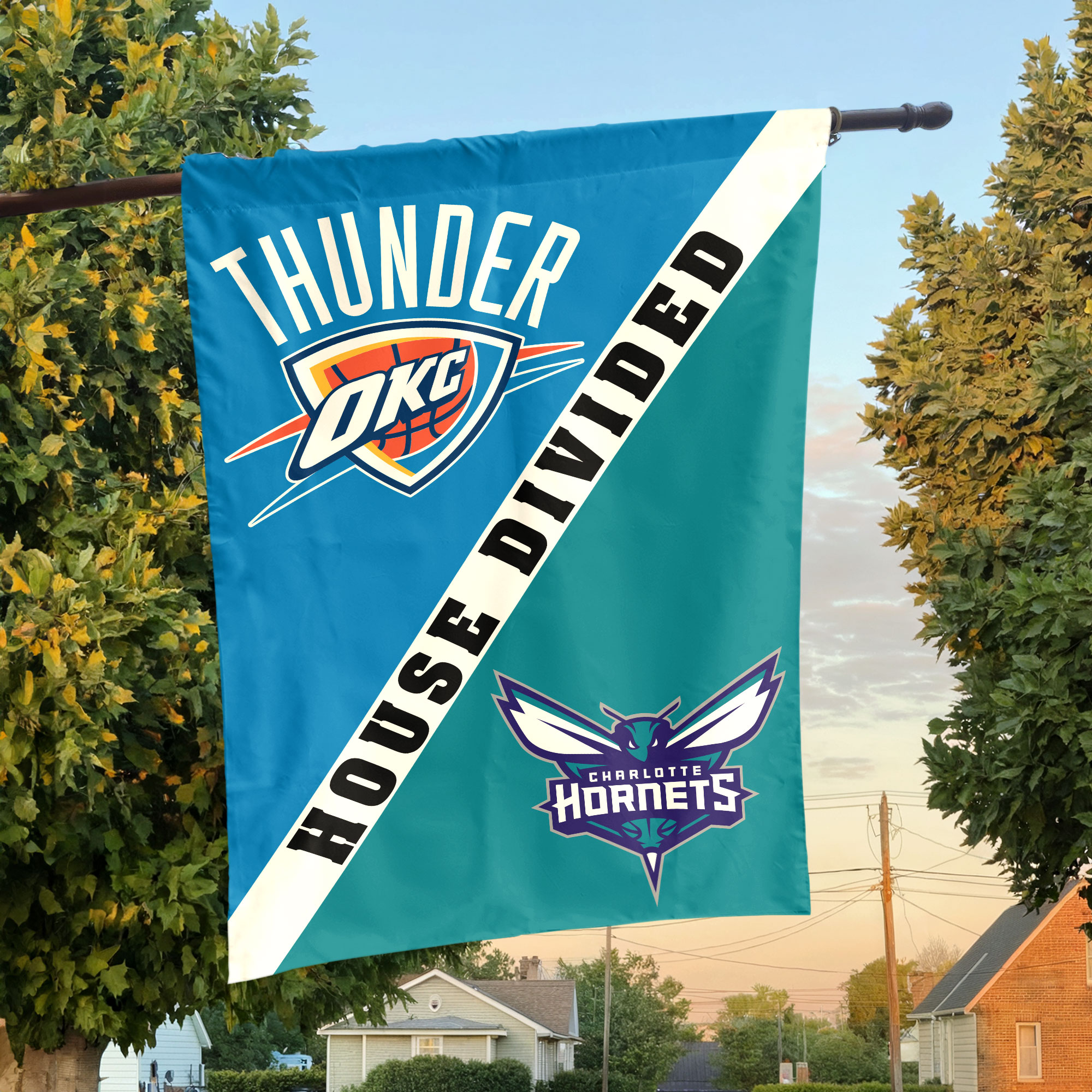 Oklahoma City vs Charlotte House Divided Flag, NBA House Divided Flag Oklahoma City vs Charlotte House Divided Flag, NBA House Divided Flag