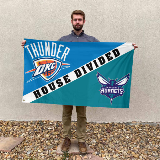 Oklahoma City vs Charlotte House Divided Flag, NBA House Divided Flag Oklahoma City vs Charlotte House Divided Flag, NBA House Divided Flag
