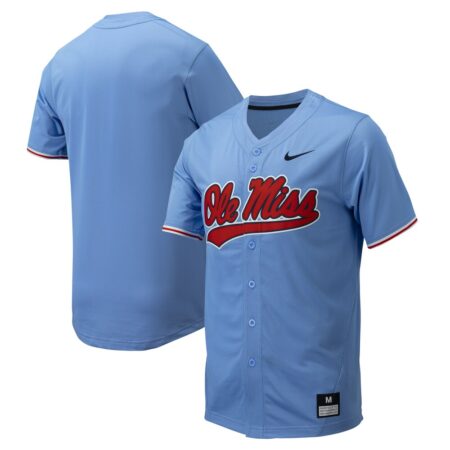 Ole Miss Rebels Nike Replica Full-Button Baseball Jersey – Powder Blue, Limited Replica Fan Edition