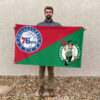 Philadelphia vs Boston House Divided Flag, NBA House Divided Flag 2 Philadelphia vs Boston House Divided Flag, NBA House Divided Flag