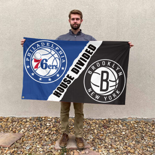 Philadelphia vs Brooklyn House Divided Flag, NBA House Divided Flag Philadelphia vs Brooklyn House Divided Flag, NBA House Divided Flag