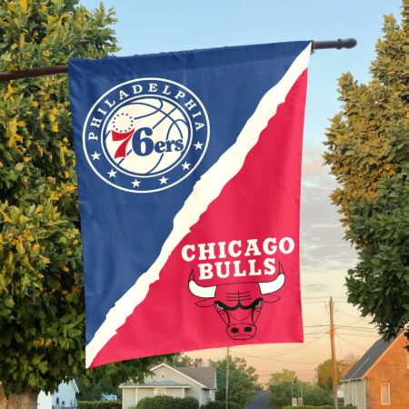 Philadelphia vs Chicago House Divided Flag, NBA House Divided Flag Philadelphia vs Chicago House Divided Flag, NBA House Divided Flag