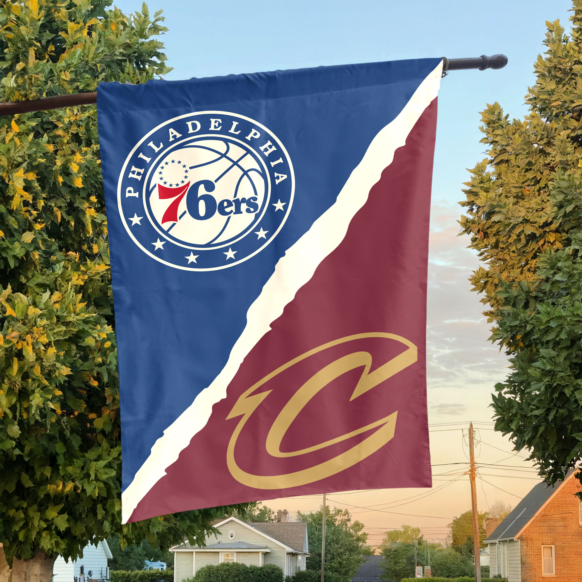 Philadelphia vs Cleveland House Divided Flag, NBA House Divided Flag Philadelphia vs Cleveland House Divided Flag, NBA House Divided Flag